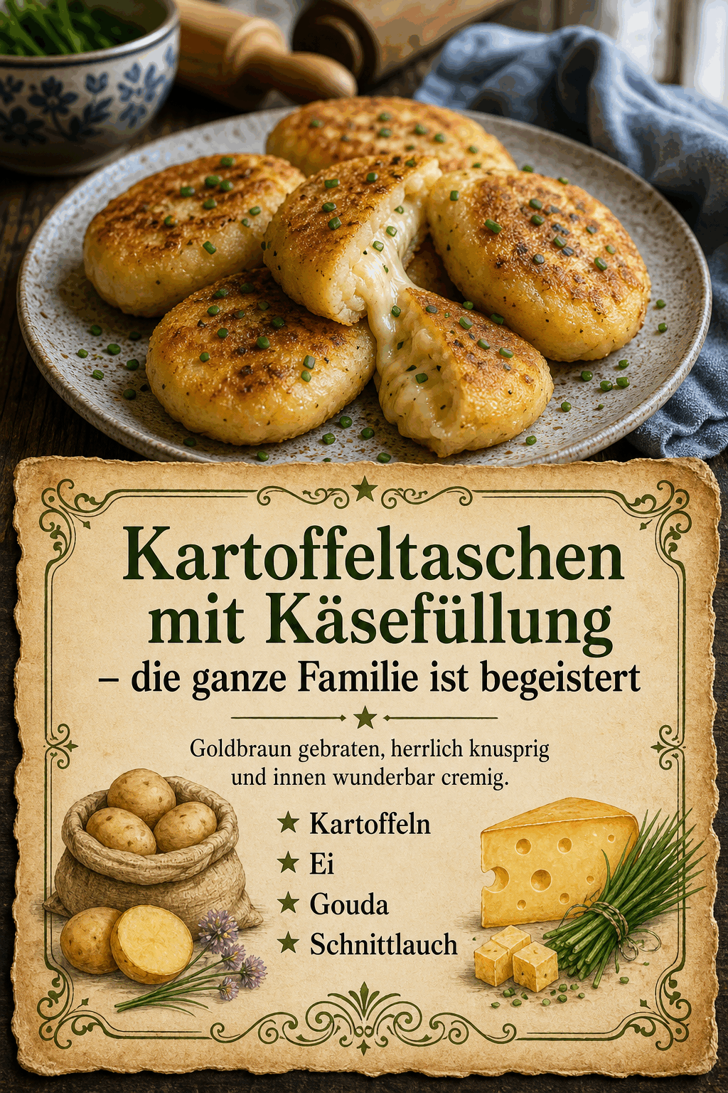 Kartoffeltaschen mit Käsefüllung – die ganze Familie ist begeistert