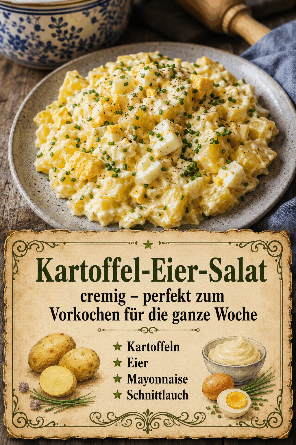 Kartoffeln, Eier, Mayonnaise, Schnittlauch