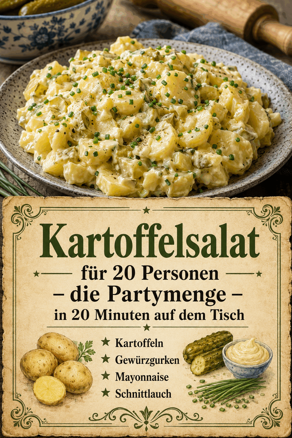 Kartoffelsalat für 20 Personen – die Partymenge – in 20 Minuten auf dem Tisch
