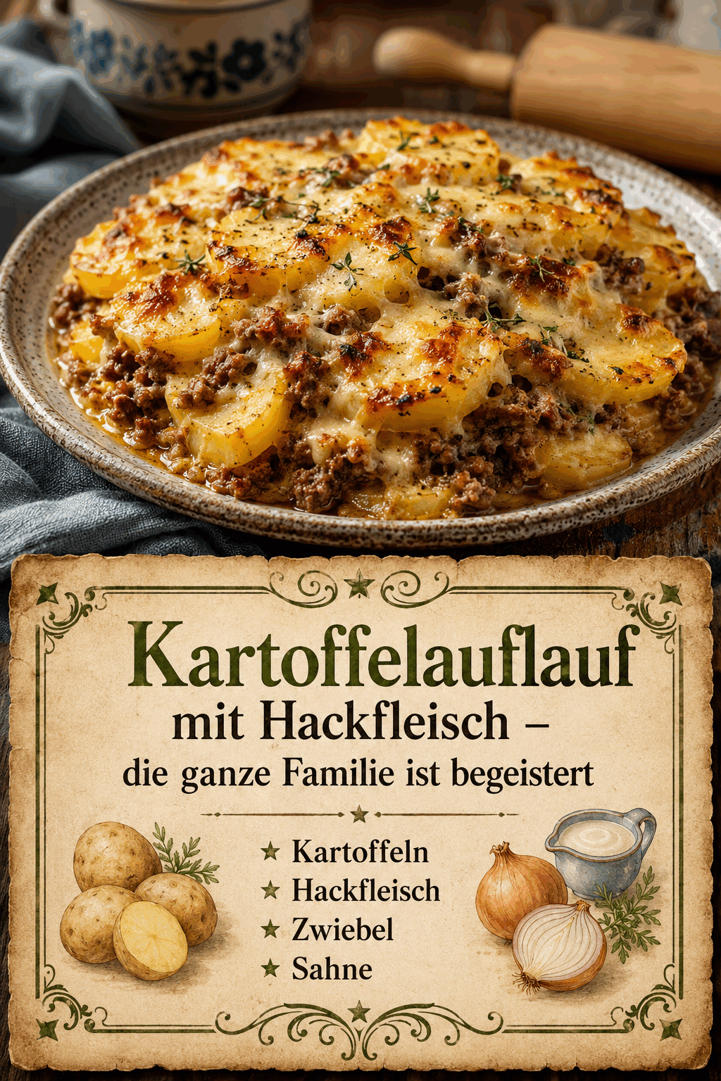 Kartoffeln Hackfleisch Zwiebel Sahne