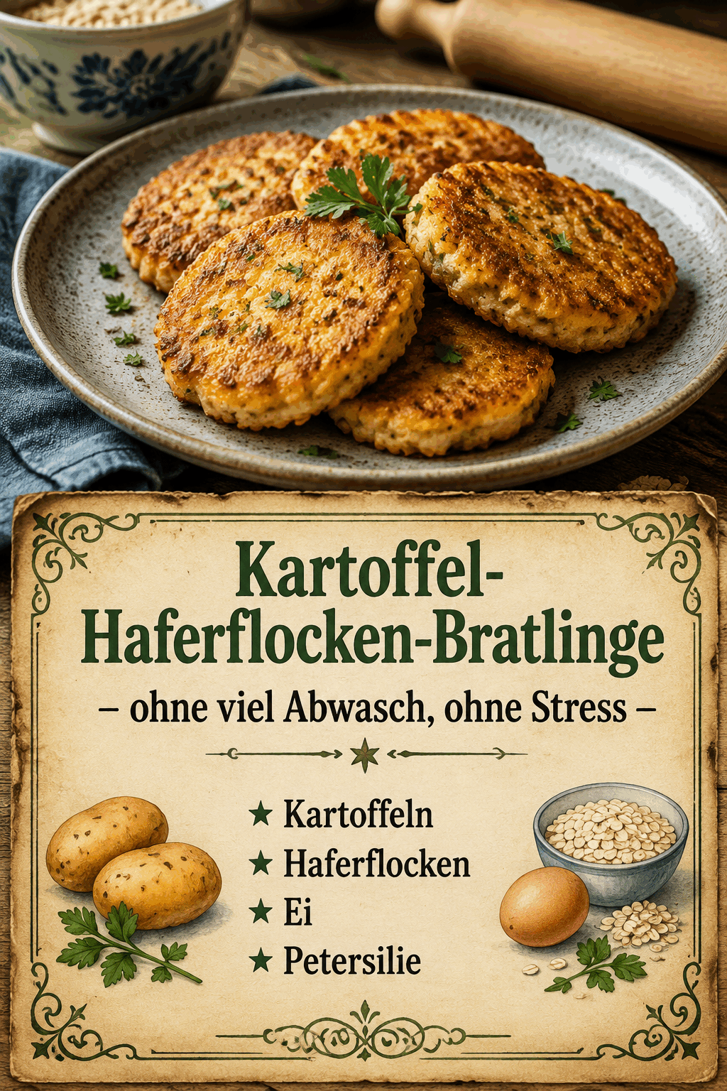 Kartoffel-Haferflocken-Bratlinge – ohne viel Abwasch, ohne Stress