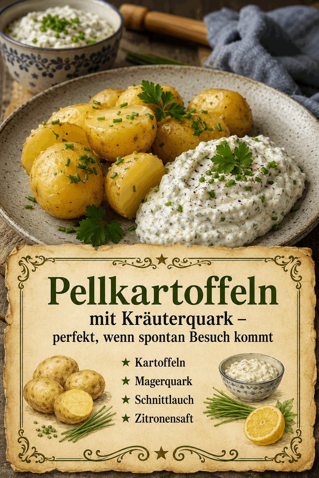 - Kartoffeln - Magerquark - Schnittlauch - Zitronensaft