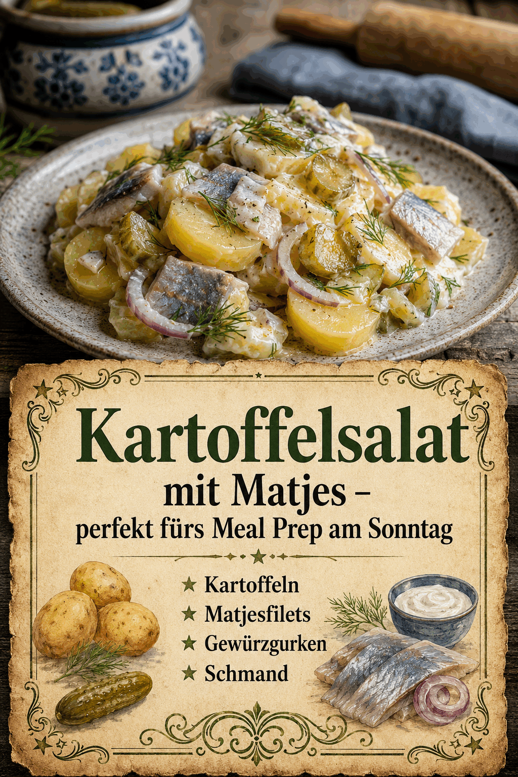 Kartoffeln Matjesfilets Gewürzgurken Schmand