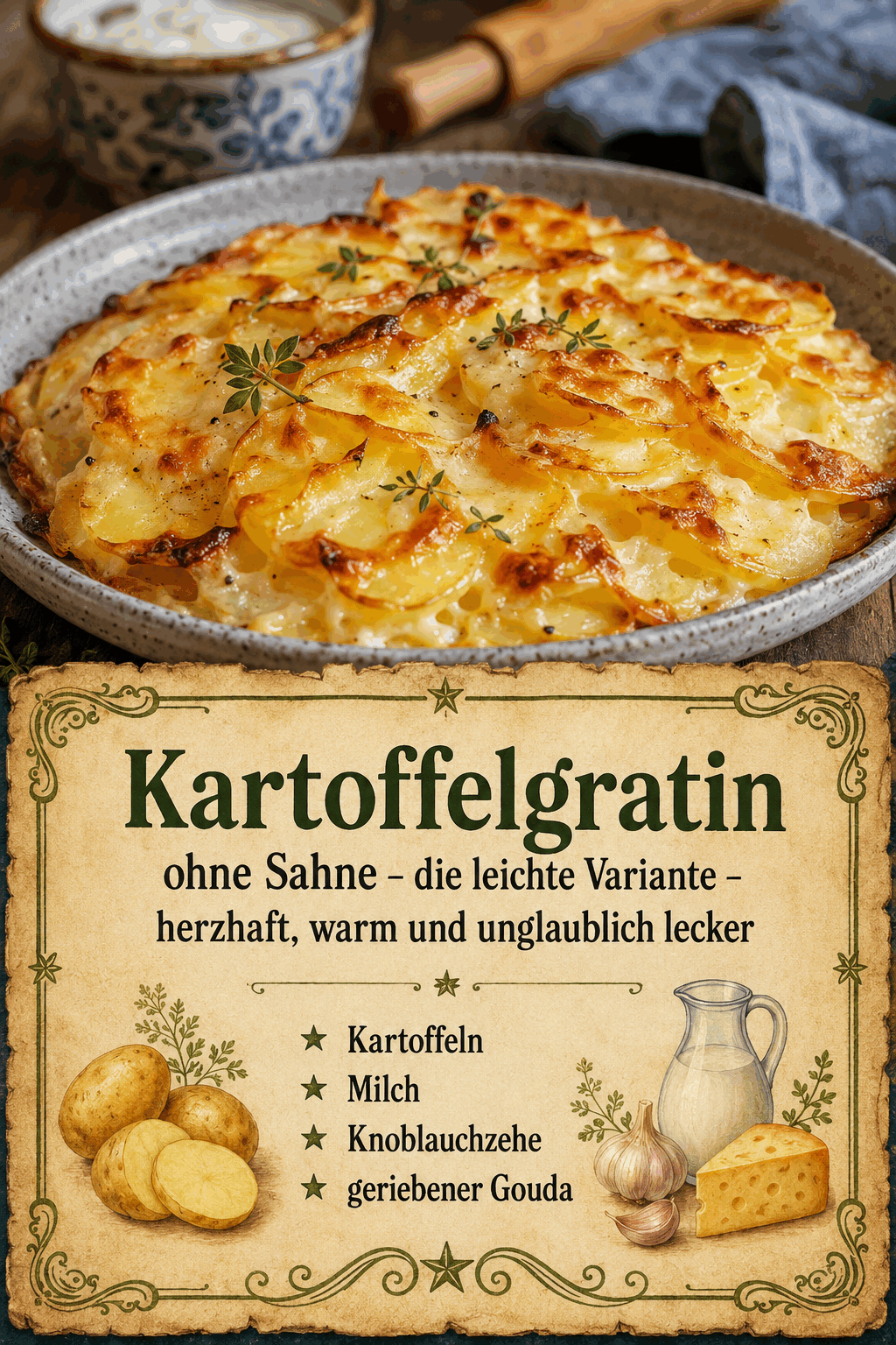 Kartoffelgratin ohne Sahne – die leichte Variante – herzhaft, warm und unglaublich lecker