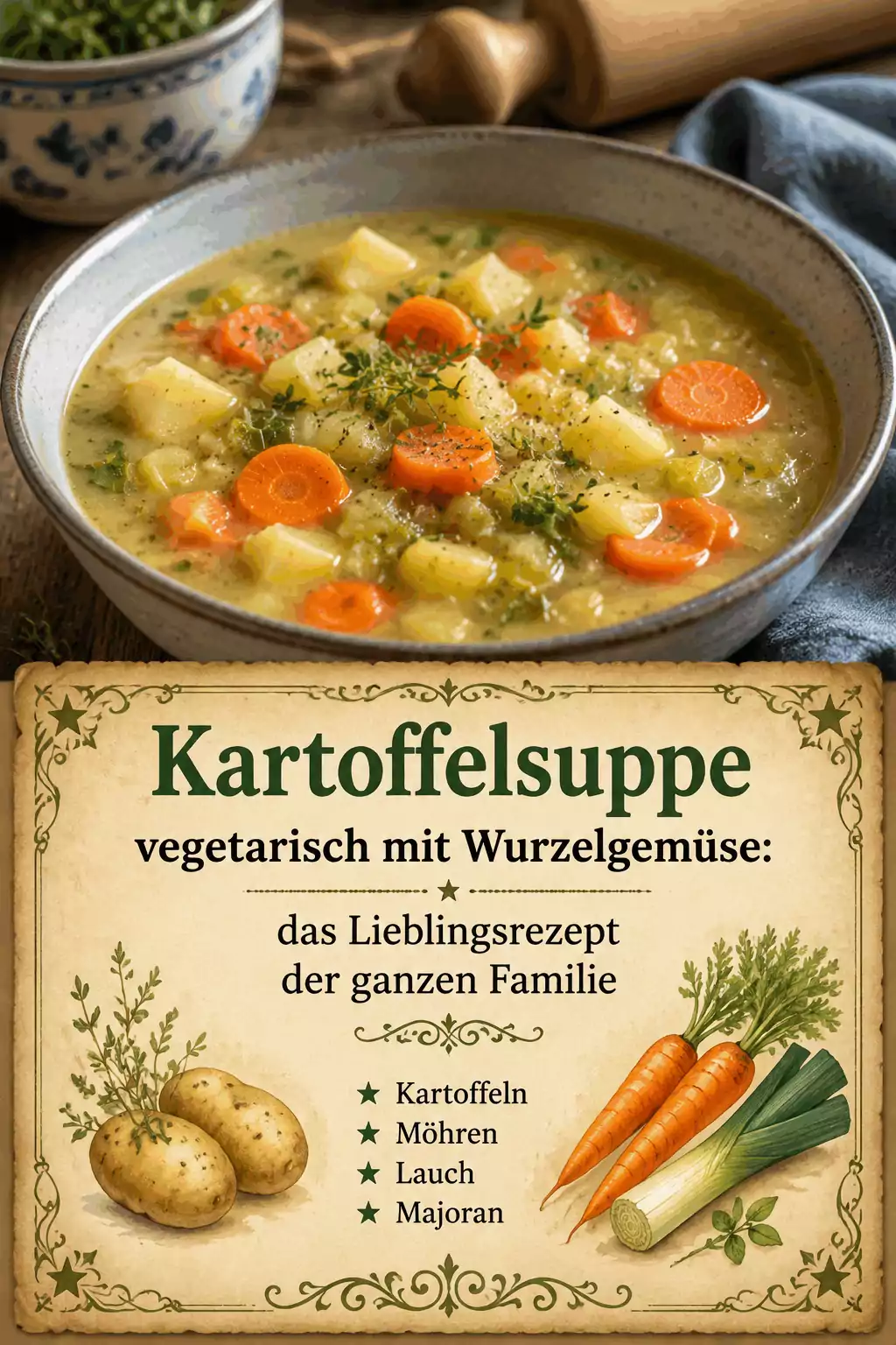 Kartoffeln, Möhren, Lauch, Majoran