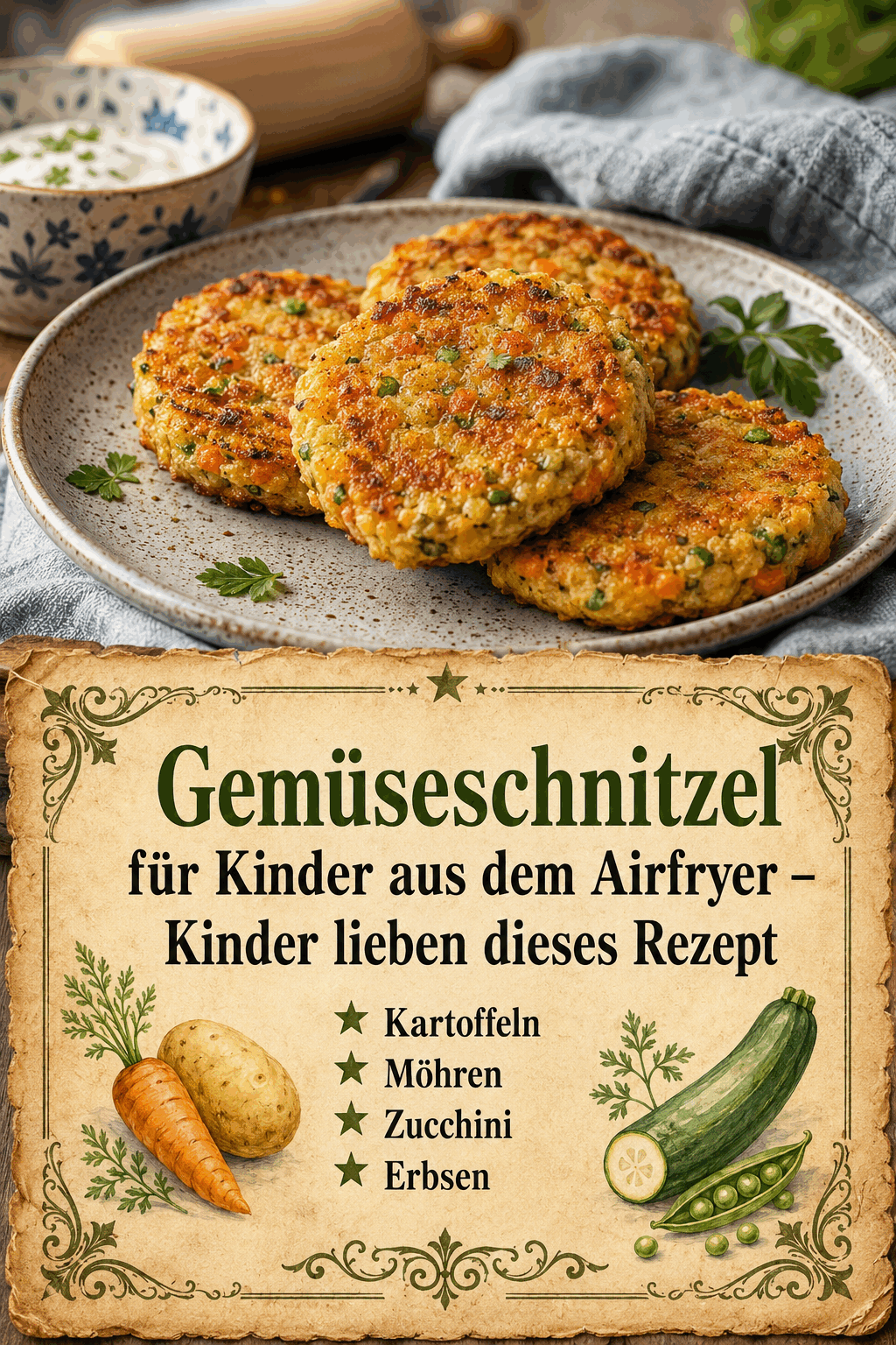 Gemüseschnitzel für Kinder aus dem Airfryer – Kinder lieben dieses Rezept