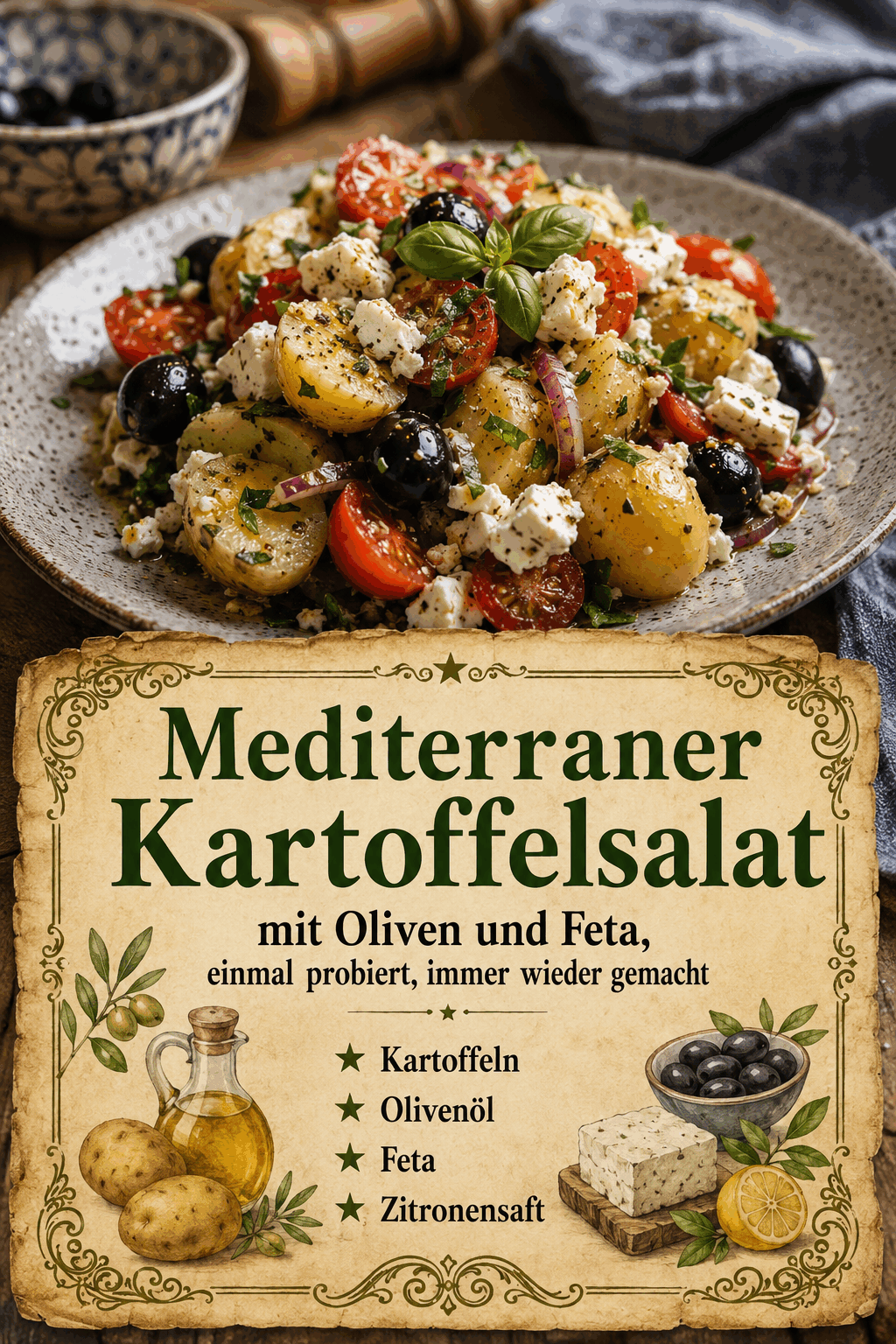 Kartoffeln, Olivenöl, Feta, Zitronensaft