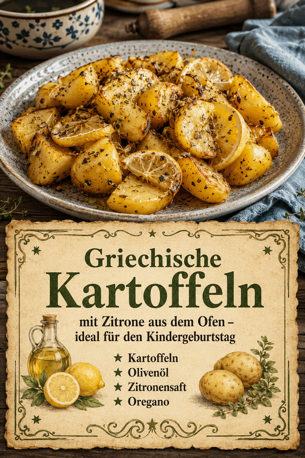 Griechische Kartoffeln mit Zitrone aus dem Ofen – ideal für den Kindergeburtstag
