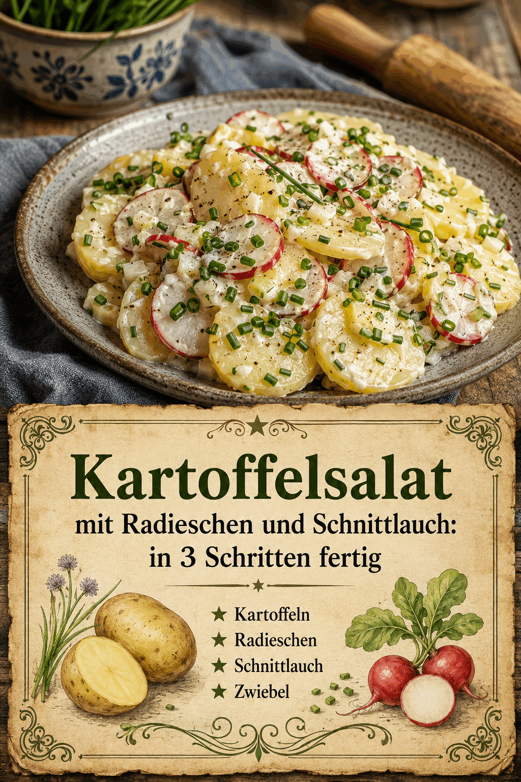 Kartoffelsalat mit Radieschen und Schnittlauch: in 3 Schritten fertig