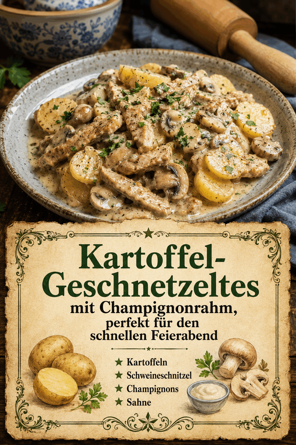 Kartoffel-Geschnetzeltes mit Champignonrahm, perfekt für den schnellen Feierabend