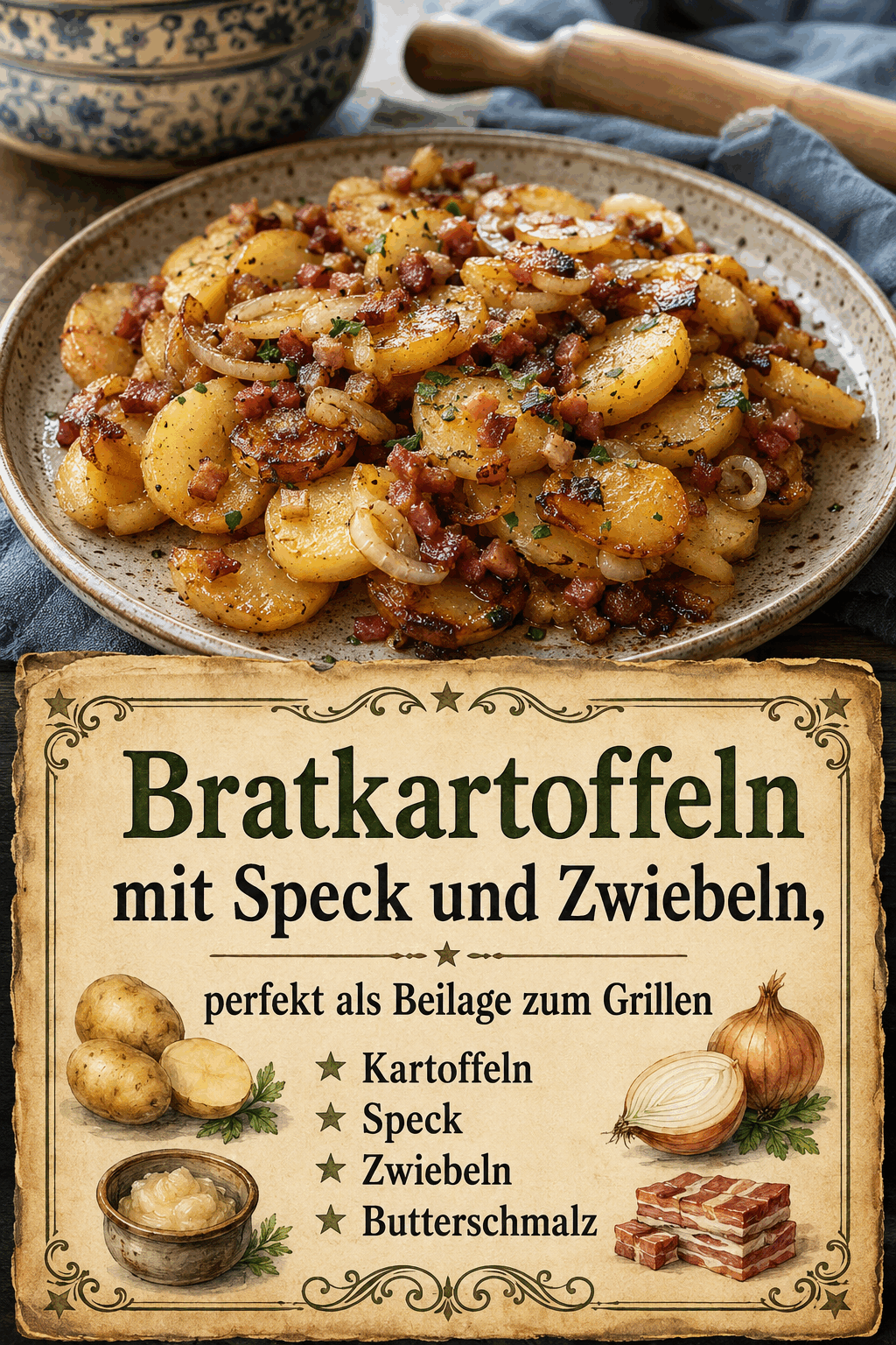 - Kartoffeln - Speck - Zwiebeln - Butterschmalz