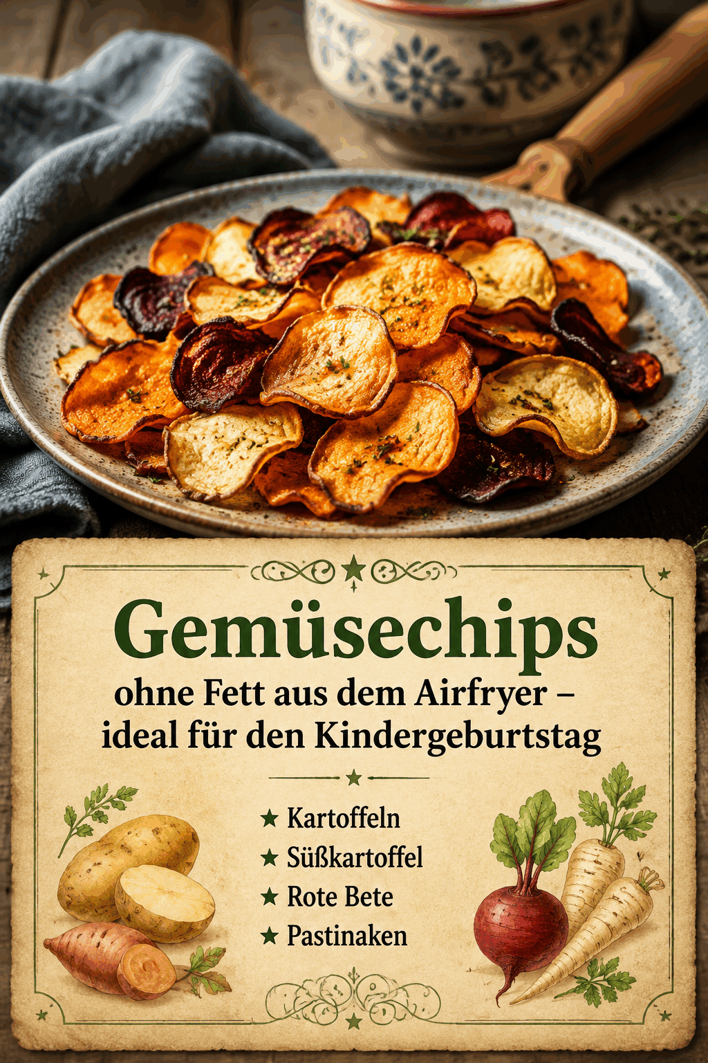 Gemüsechips ohne Fett aus dem Airfryer – ideal für den Kindergeburtstag