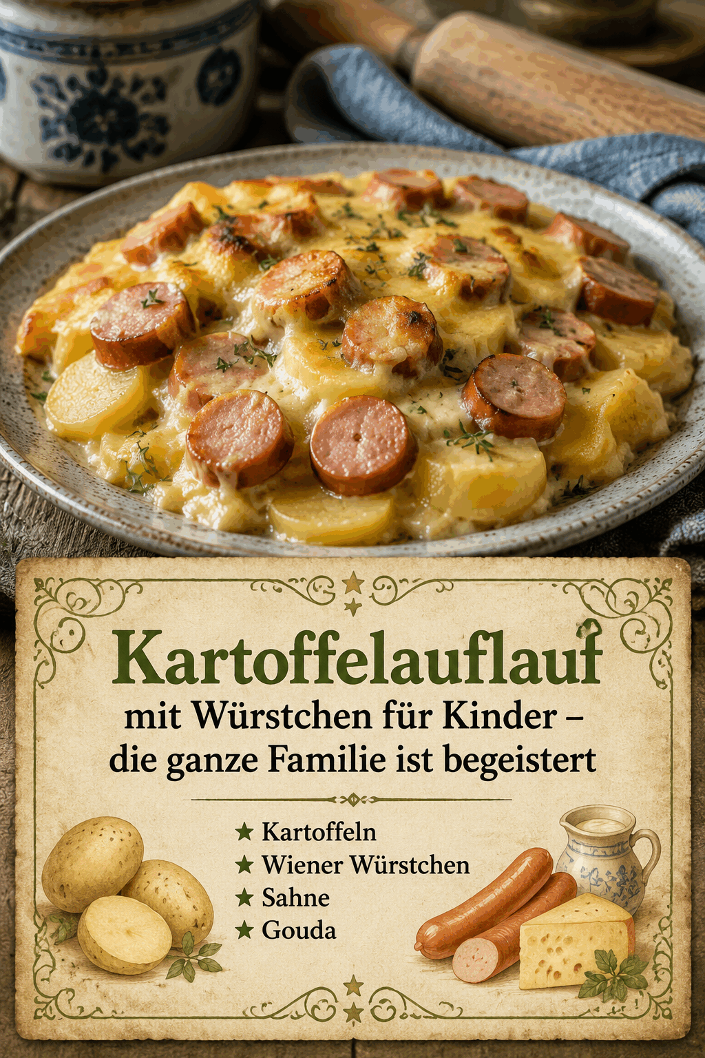Kartoffeln Wiener Würstchen Sahne Gouda