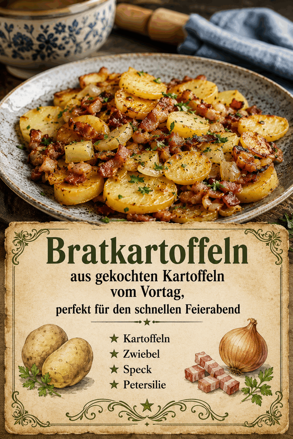Bratkartoffeln aus gekochten Kartoffeln vom Vortag, perfekt für den schnellen Feierabend