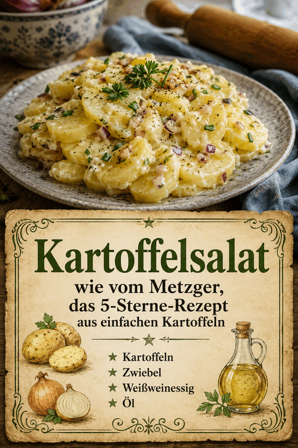 Kartoffelsalat wie vom Metzger, das 5-Sterne-Rezept aus einfachen Kartoffeln