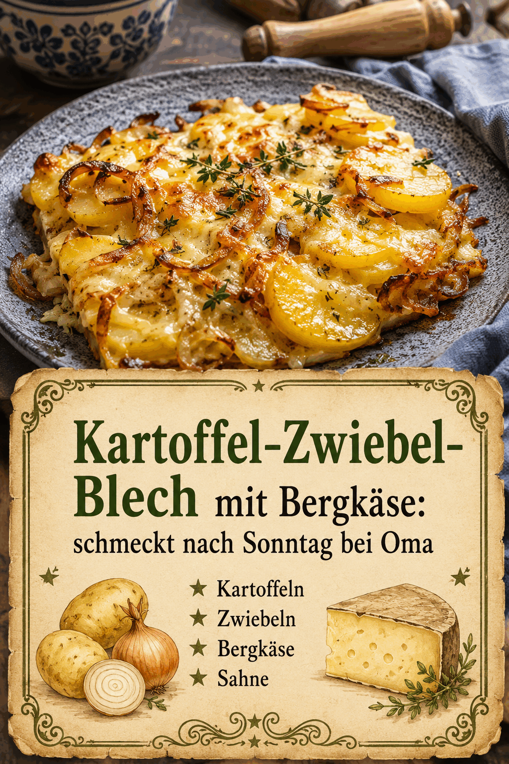 Kartoffeln, Zwiebeln, Bergkäse, Sahne