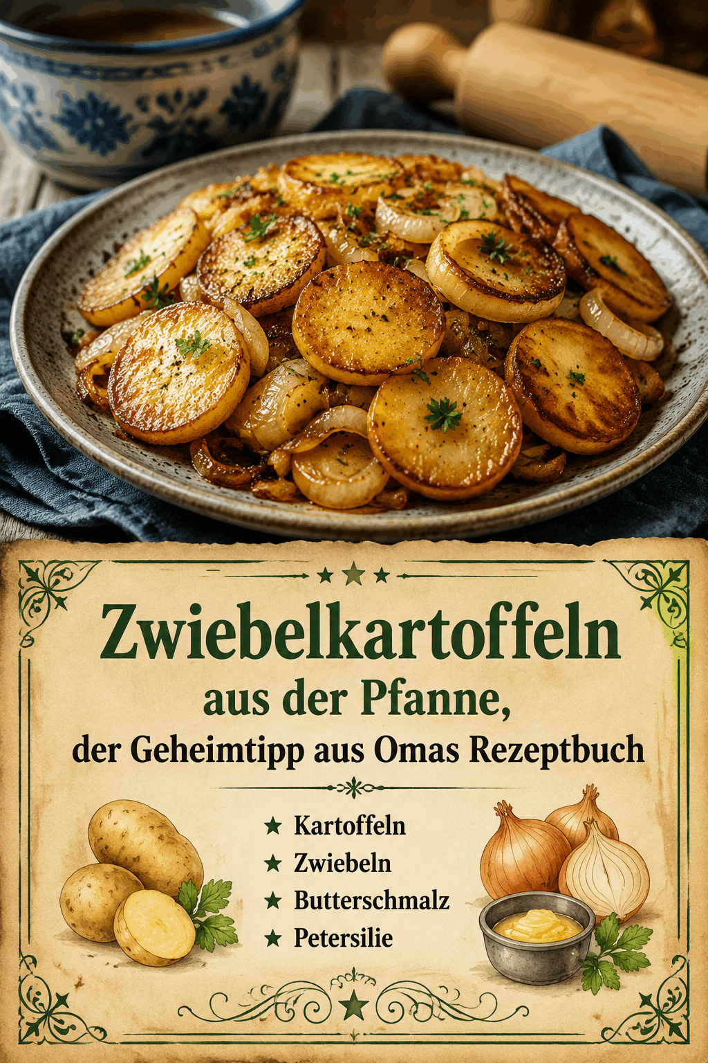 - Kartoffeln - Zwiebeln - Butterschmalz - Petersilie
