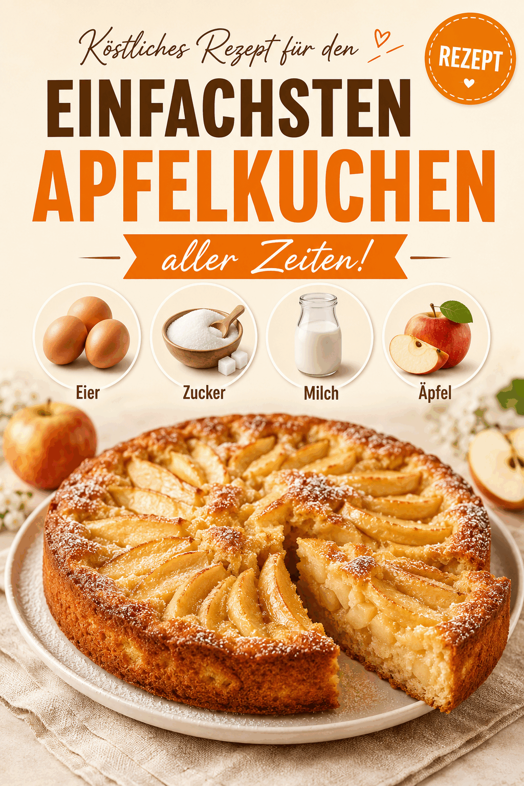 Köstliches Rezept für den einfachsten Apfelkuchen aller Zeiten!