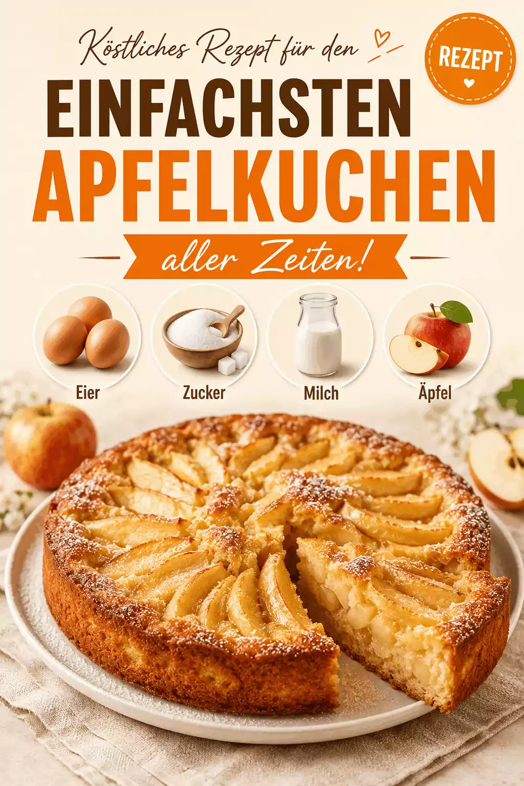 Köstliches Rezept für den einfachsten Apfelkuchen aller Zeiten!