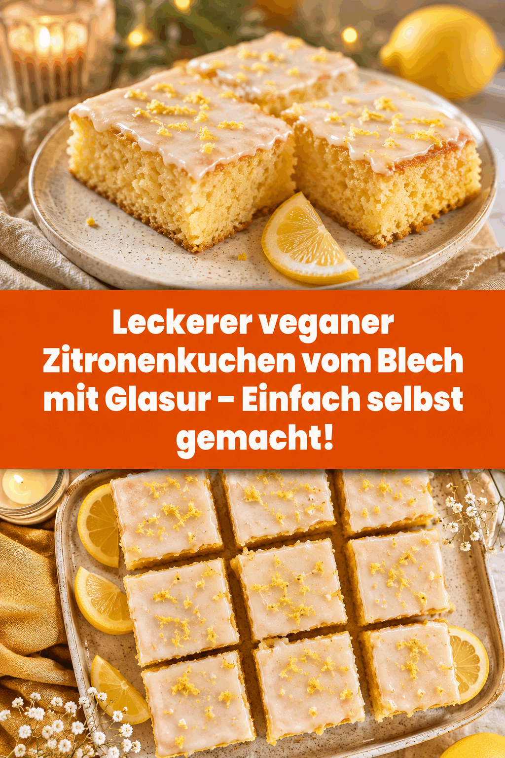 Leckerer veganer Zitronenkuchen vom Blech mit Glasur – Einfach selbst gemacht!