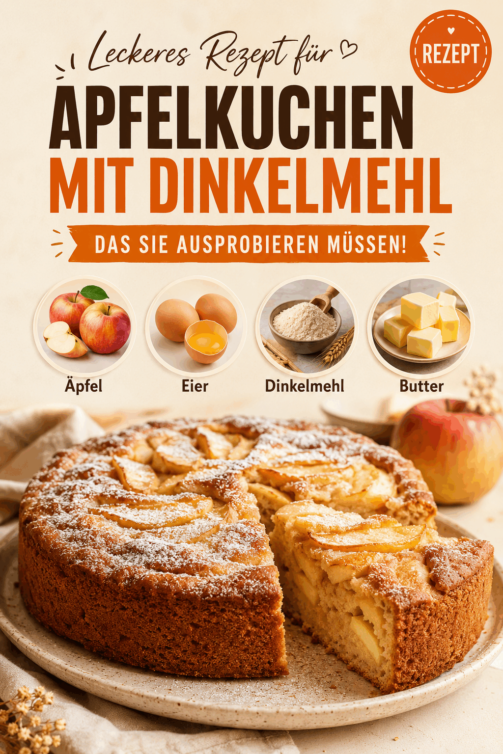 Leckeres Rezept für Apfelkuchen mit Dinkelmehl, das Sie ausprobieren müssen!