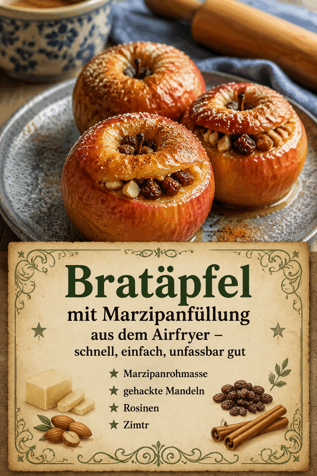 - Marzipanrohmasse - gehackte Mandeln - Rosinen - Zimt