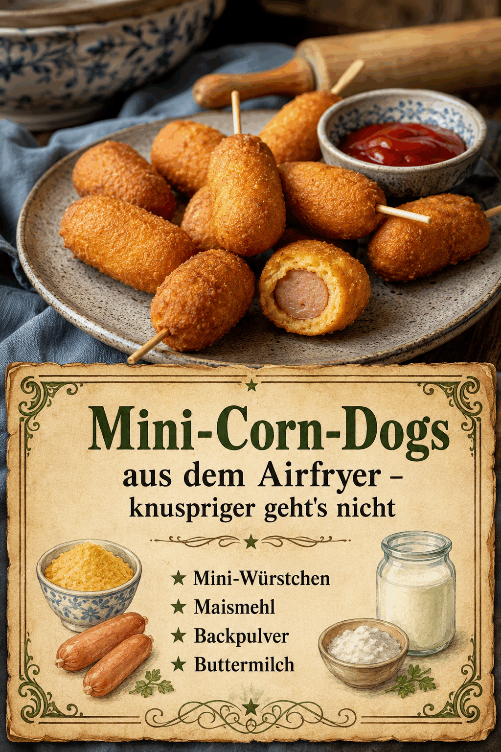 Mini-Corn-Dogs aus dem Airfryer – knuspriger geht’s nicht