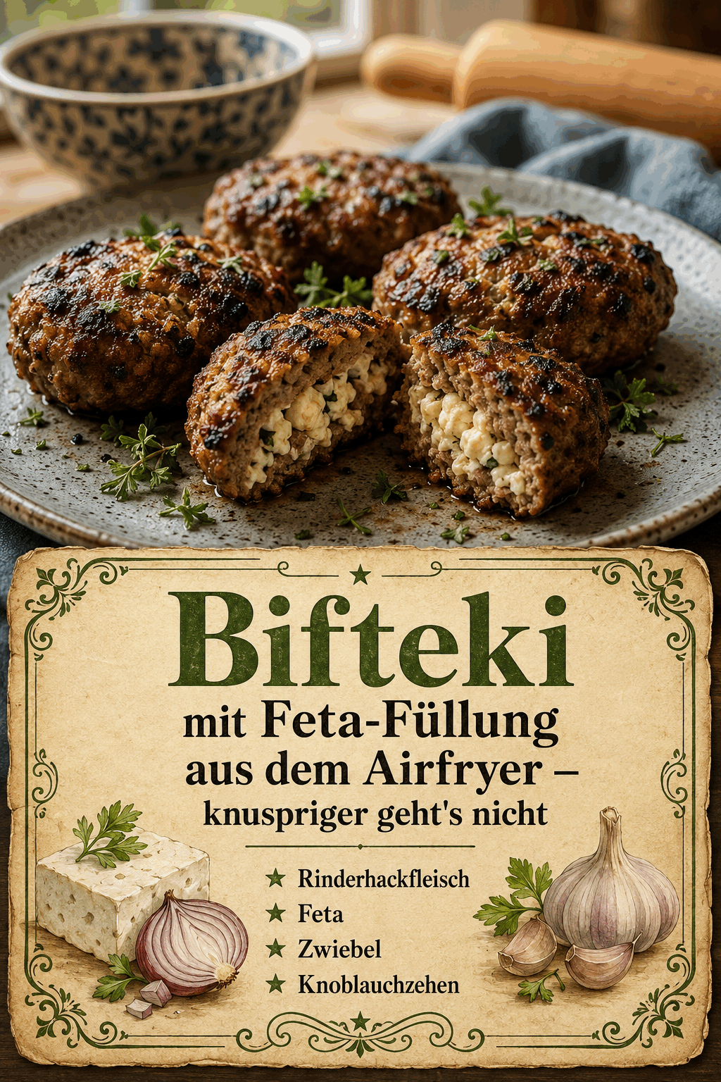 Bifteki mit Feta-Füllung aus dem Airfryer – knuspriger geht’s nicht