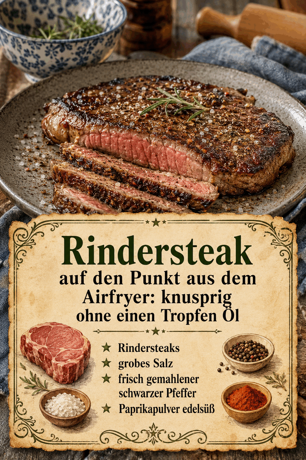 Rindersteak auf den Punkt aus dem Airfryer: knusprig ohne einen Tropfen Öl