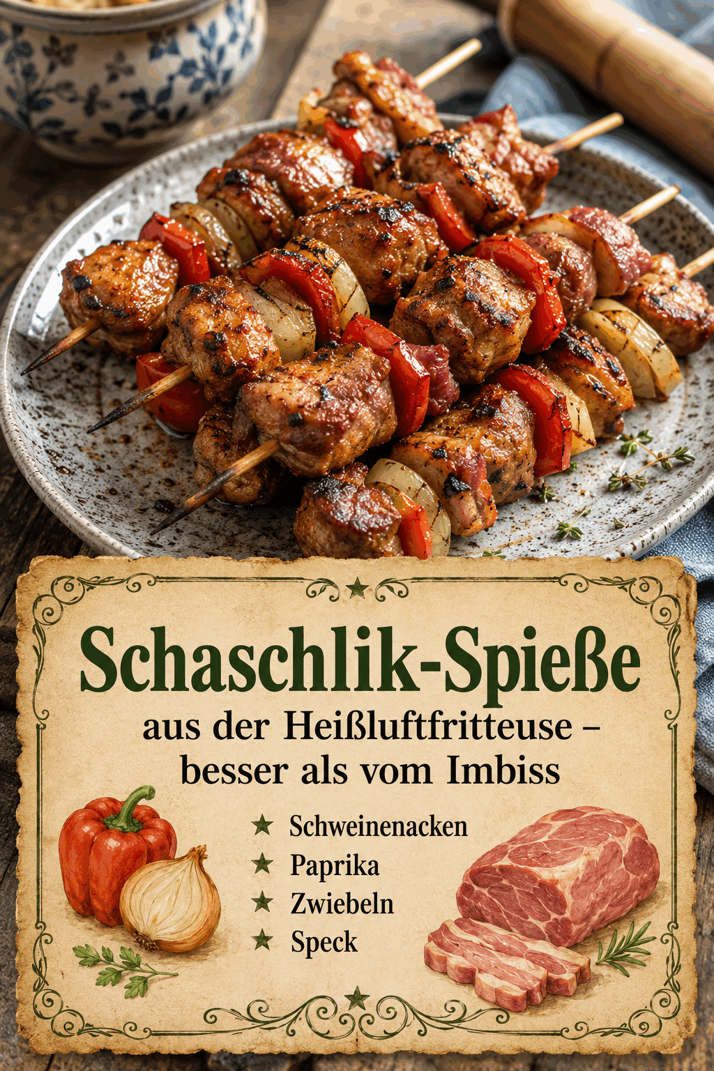 Schaschlik-Spieße aus der Heißluftfritteuse – besser als vom Imbiss