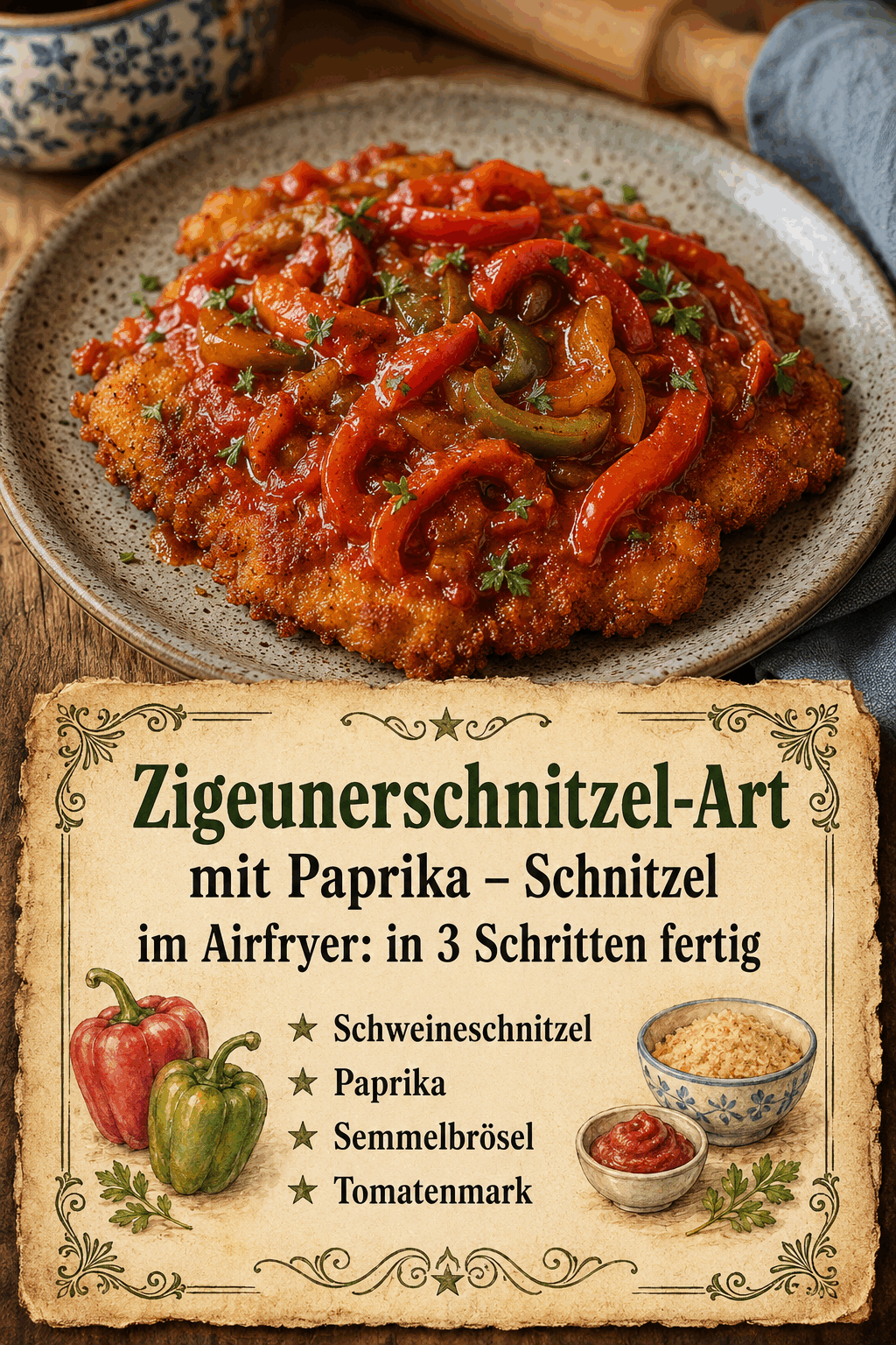 - Schweineschnitzel - Paprika - Semmelbrösel - Tomatenmark