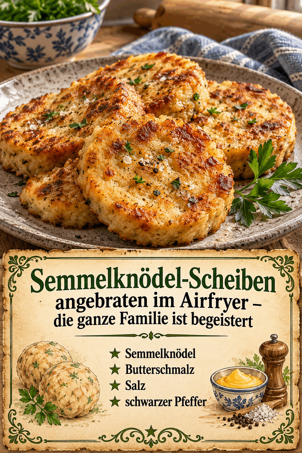 - Semmelknödel - Butterschmalz - Salz - schwarzer Pfeffer