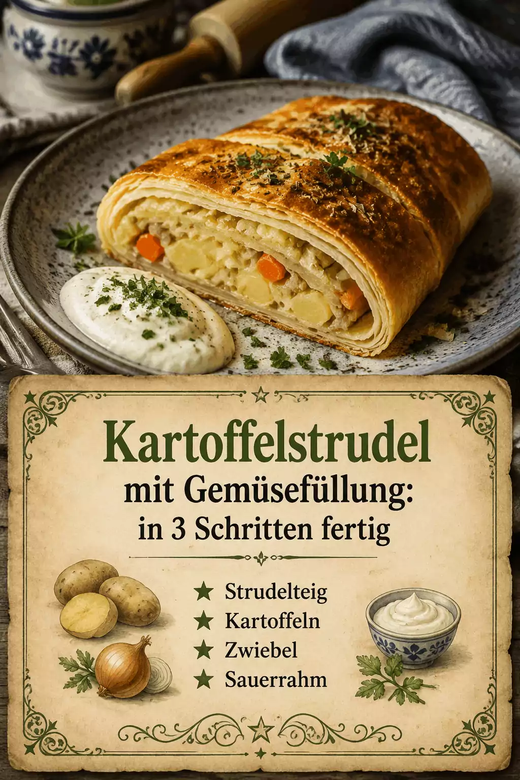 Kartoffelstrudel mit Gemüsefüllung: in 3 Schritten fertig