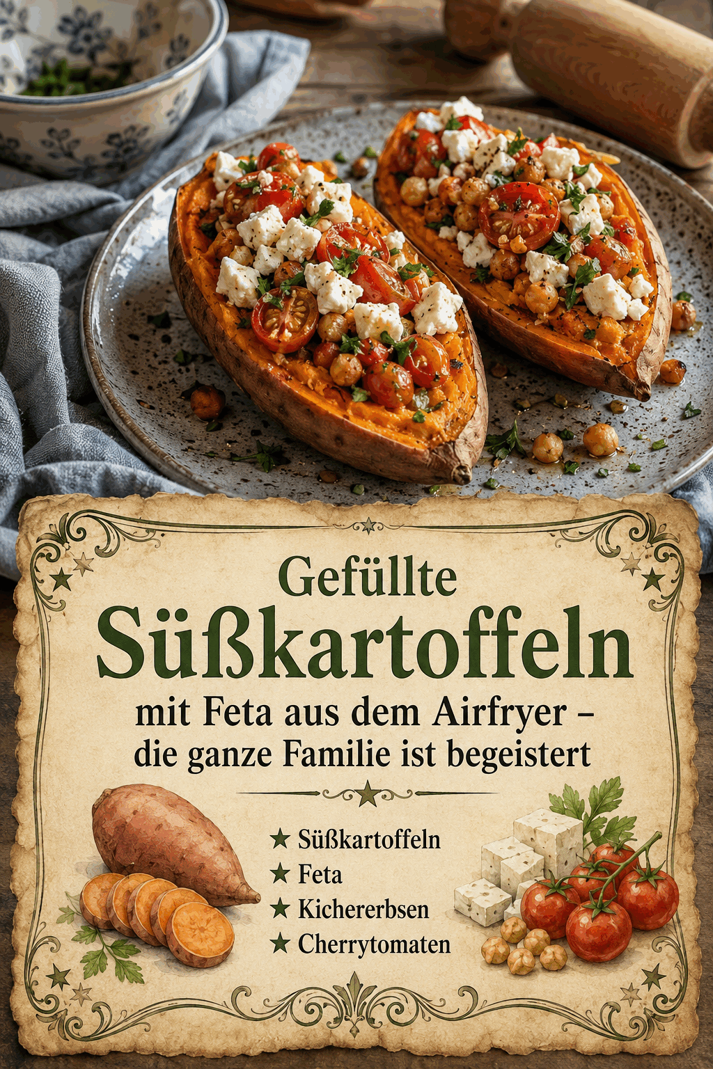 Süßkartoffeln Feta Kichererbsen Cherrytomaten
