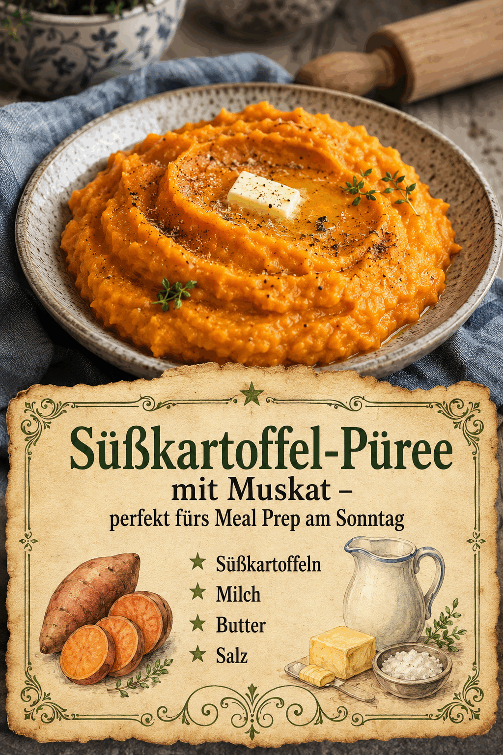 Süßkartoffeln, Milch, Butter, Salz