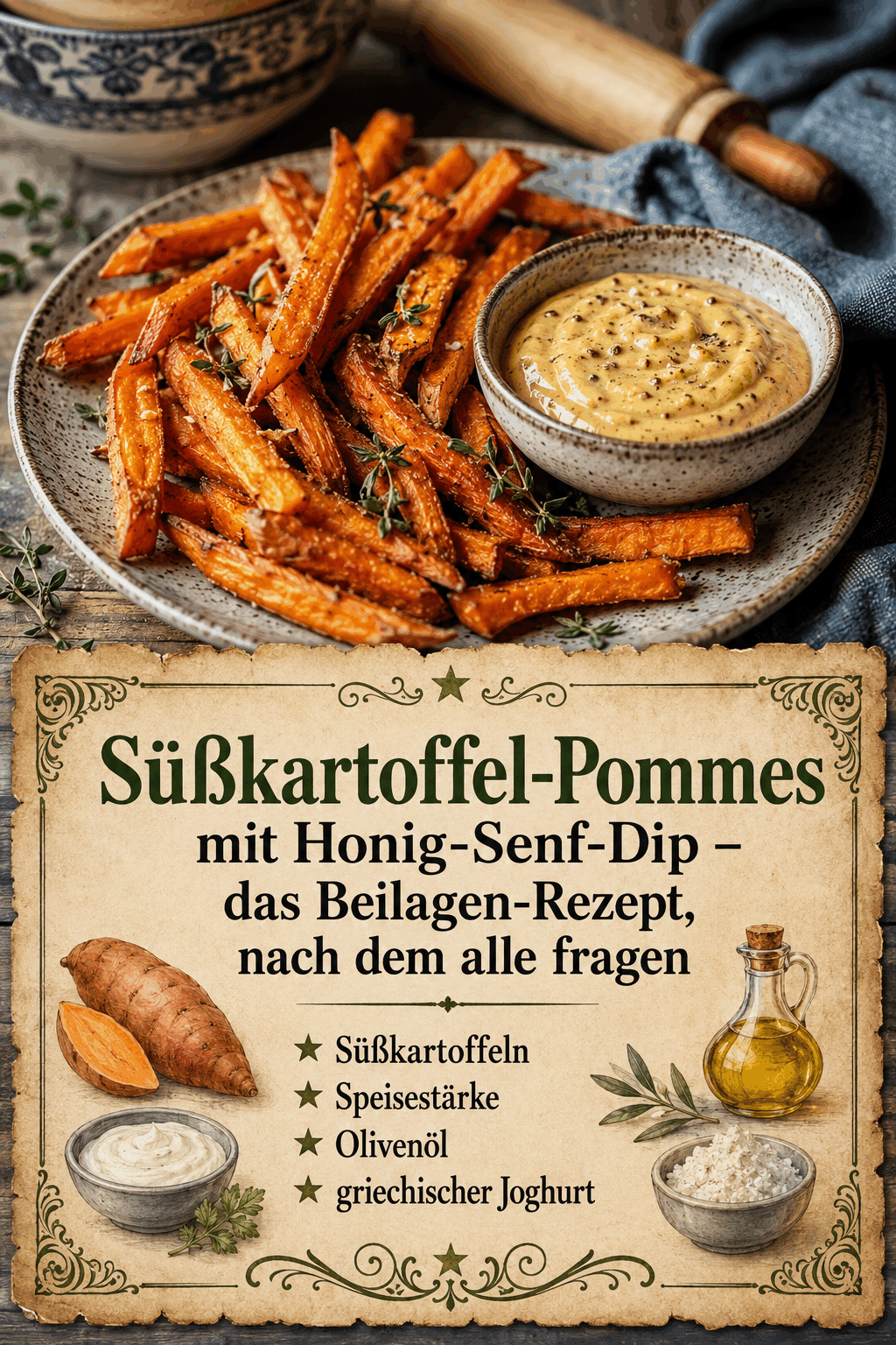 Süßkartoffeln, Speisestärke, Olivenöl, griechischer Joghurt
