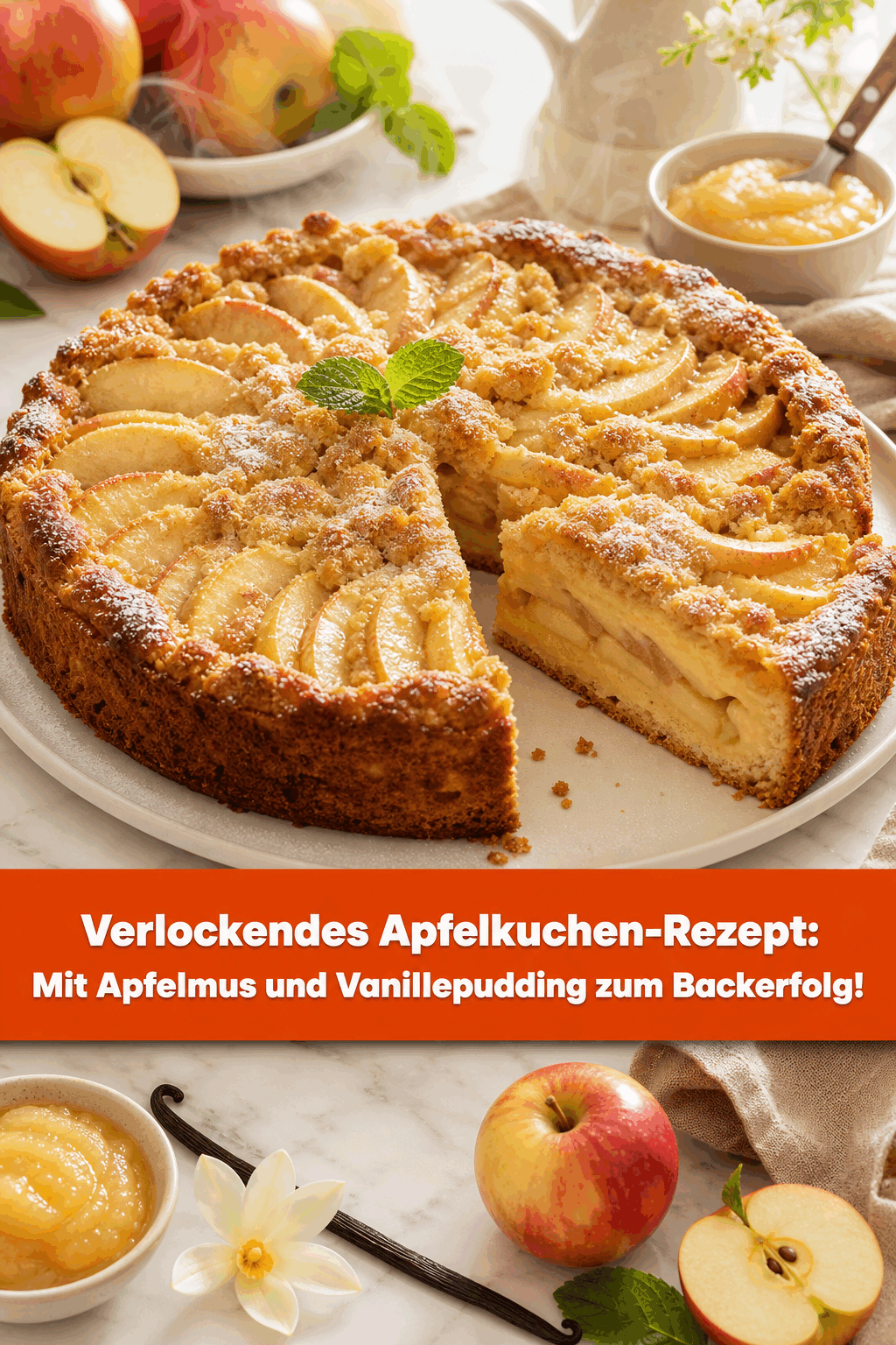 Verlockendes Apfelkuchen-Rezept: Mit Apfelmus und Vanillepudding zum Backerfolg!