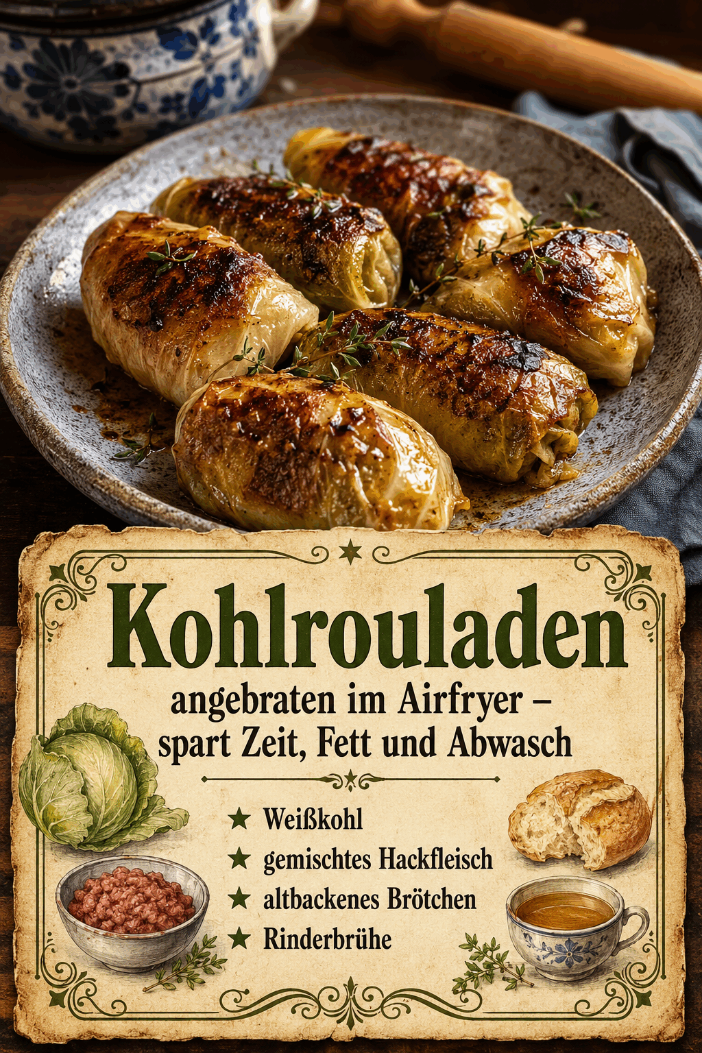 - Weißkohl - gemischtes Hackfleisch - altbackenes Brötchen - Rinderbrühe