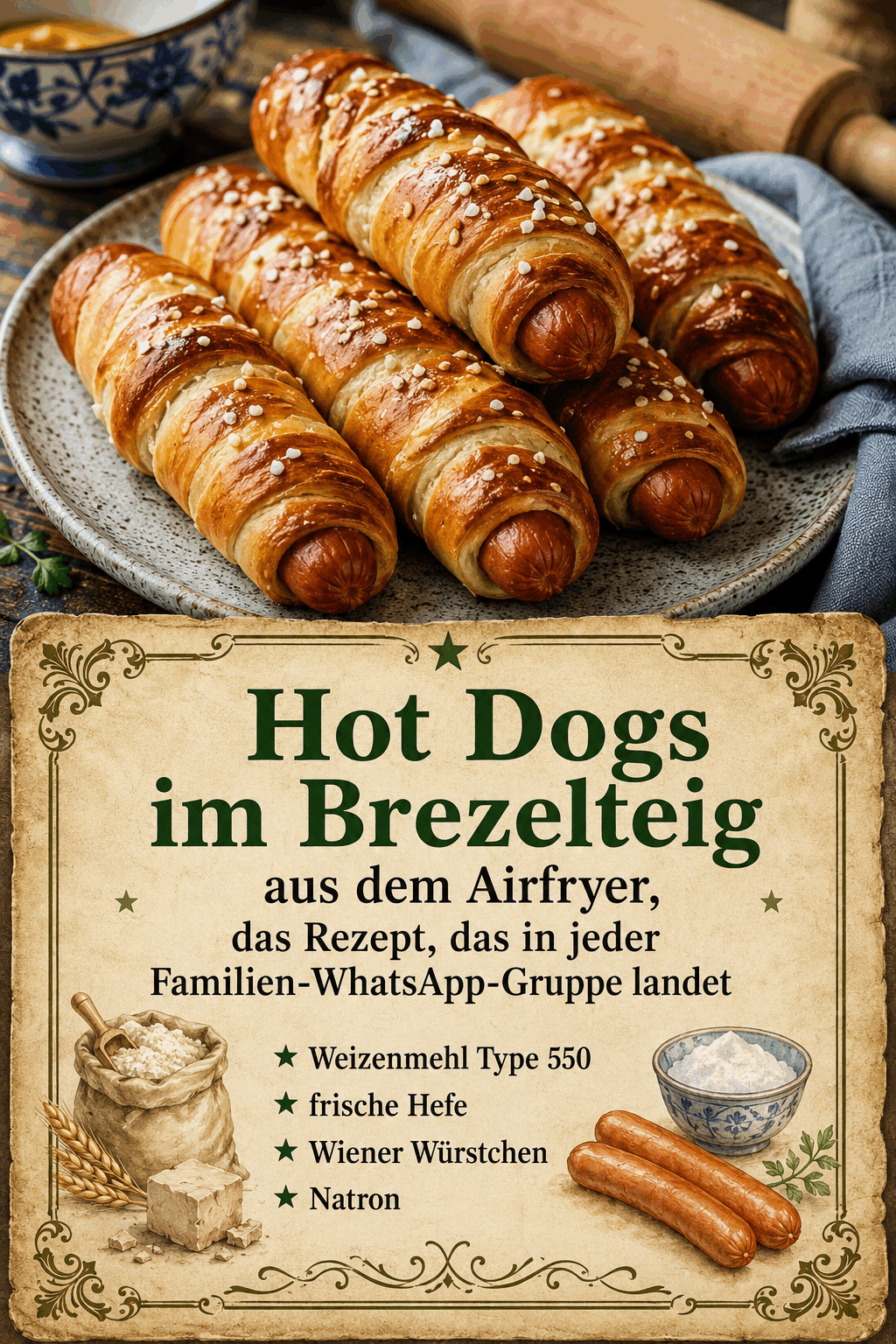 Hot Dogs im Brezelteig aus dem Airfryer, das Rezept, das in jeder Familien-WhatsApp-Gruppe landet