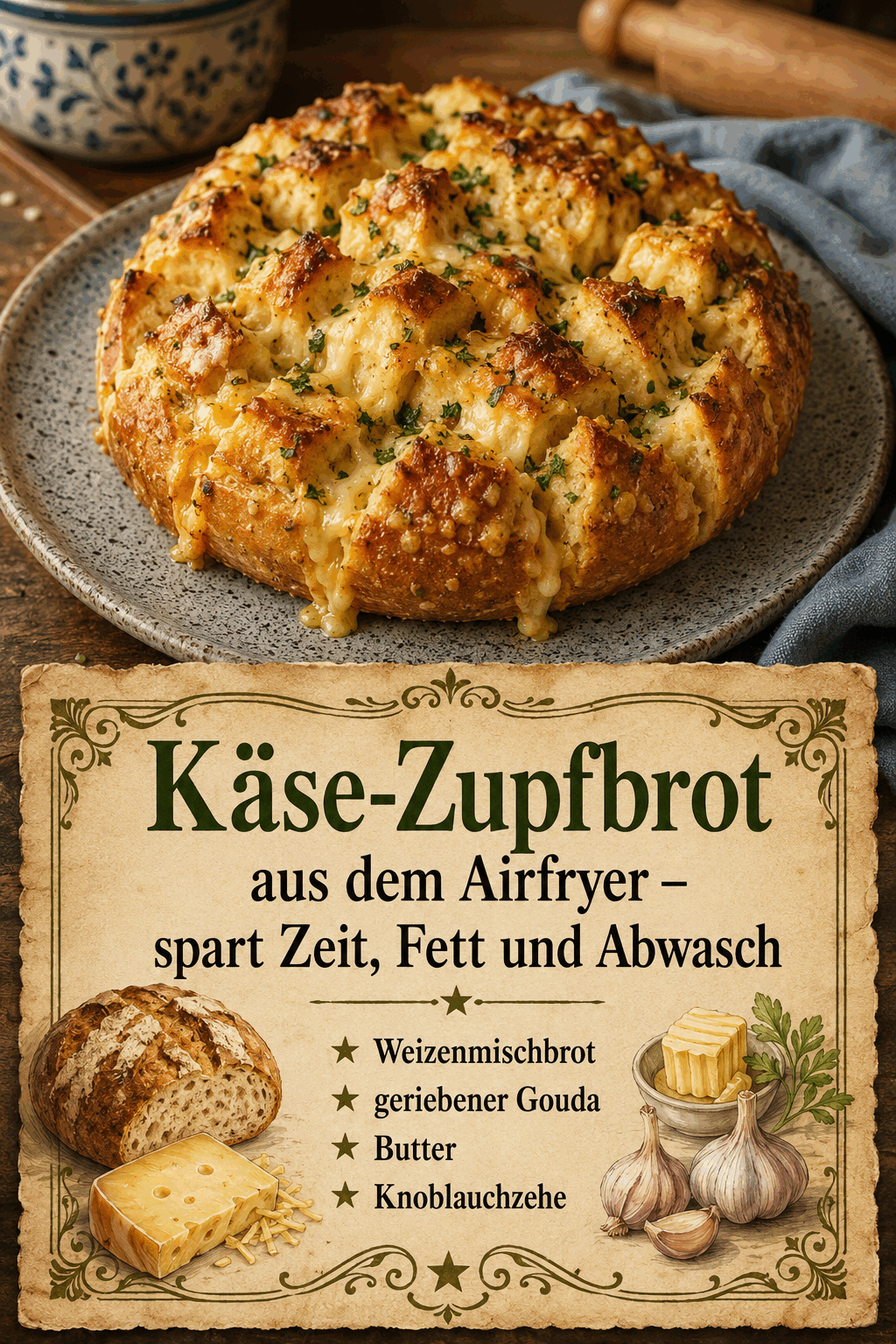 Käse-Zupfbrot aus dem Airfryer – spart Zeit, Fett und Abwasch