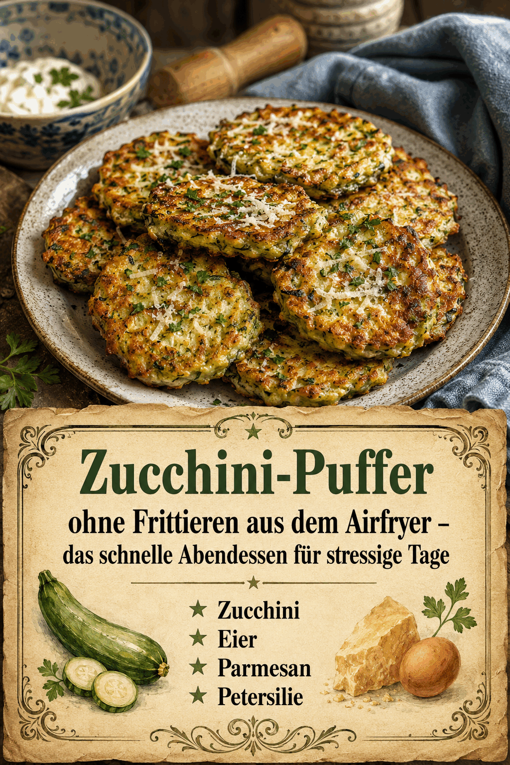 Zucchini, Eier, Parmesan, Petersilie