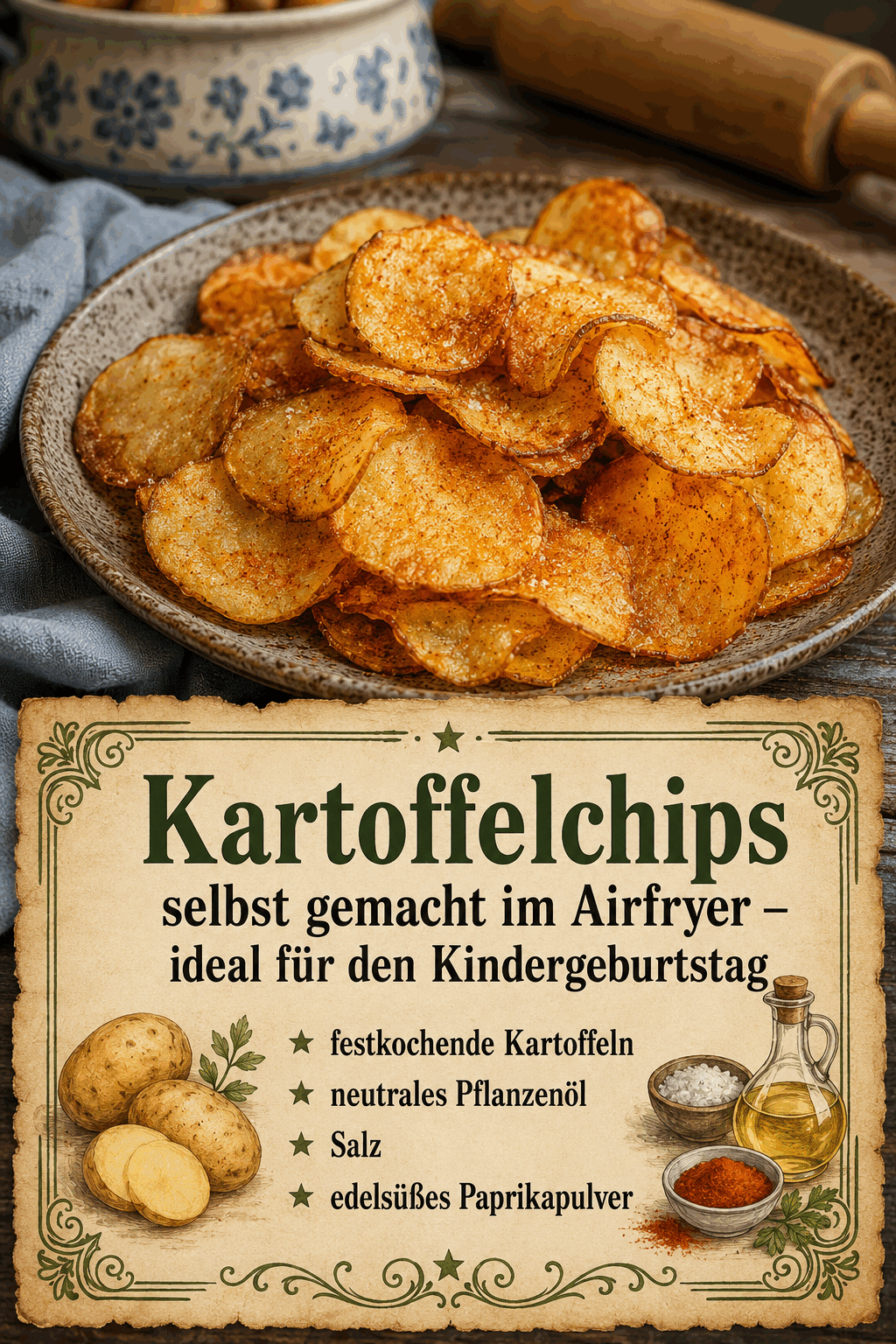 Kartoffelchips selbst gemacht im Airfryer – ideal für den Kindergeburtstag
