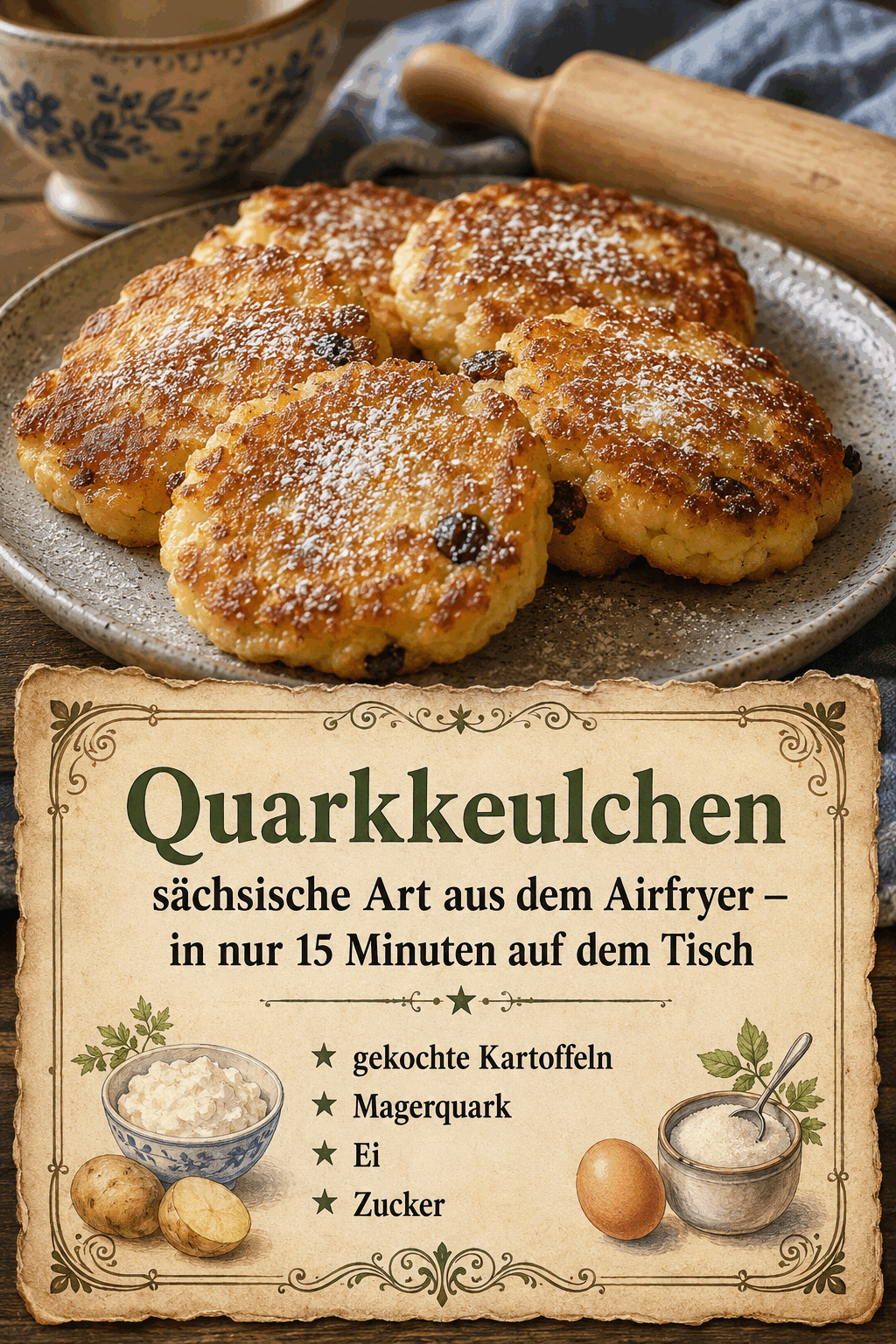 - gekochte Kartoffeln - Magerquark - Ei - Zucker