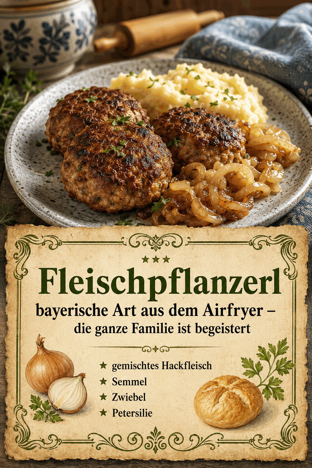 - gemischtes Hackfleisch - Semmel - Zwiebel - Petersilie