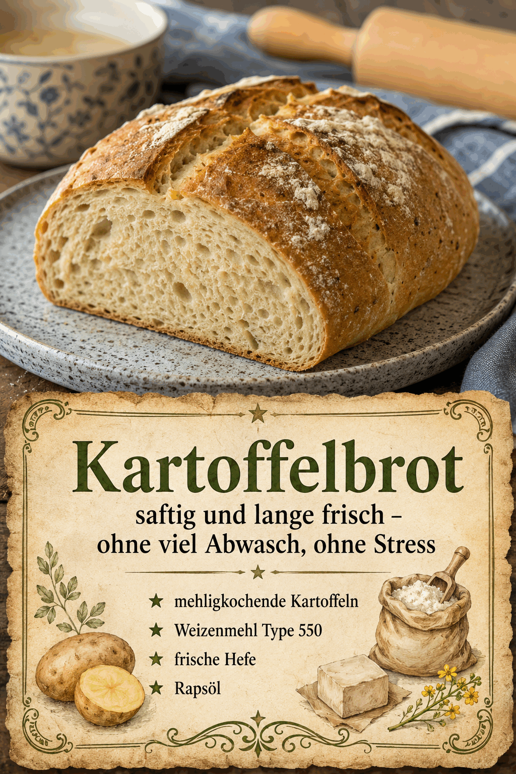 - mehligkochende Kartoffeln - Weizenmehl Type 550 - frische Hefe - Rapsöl