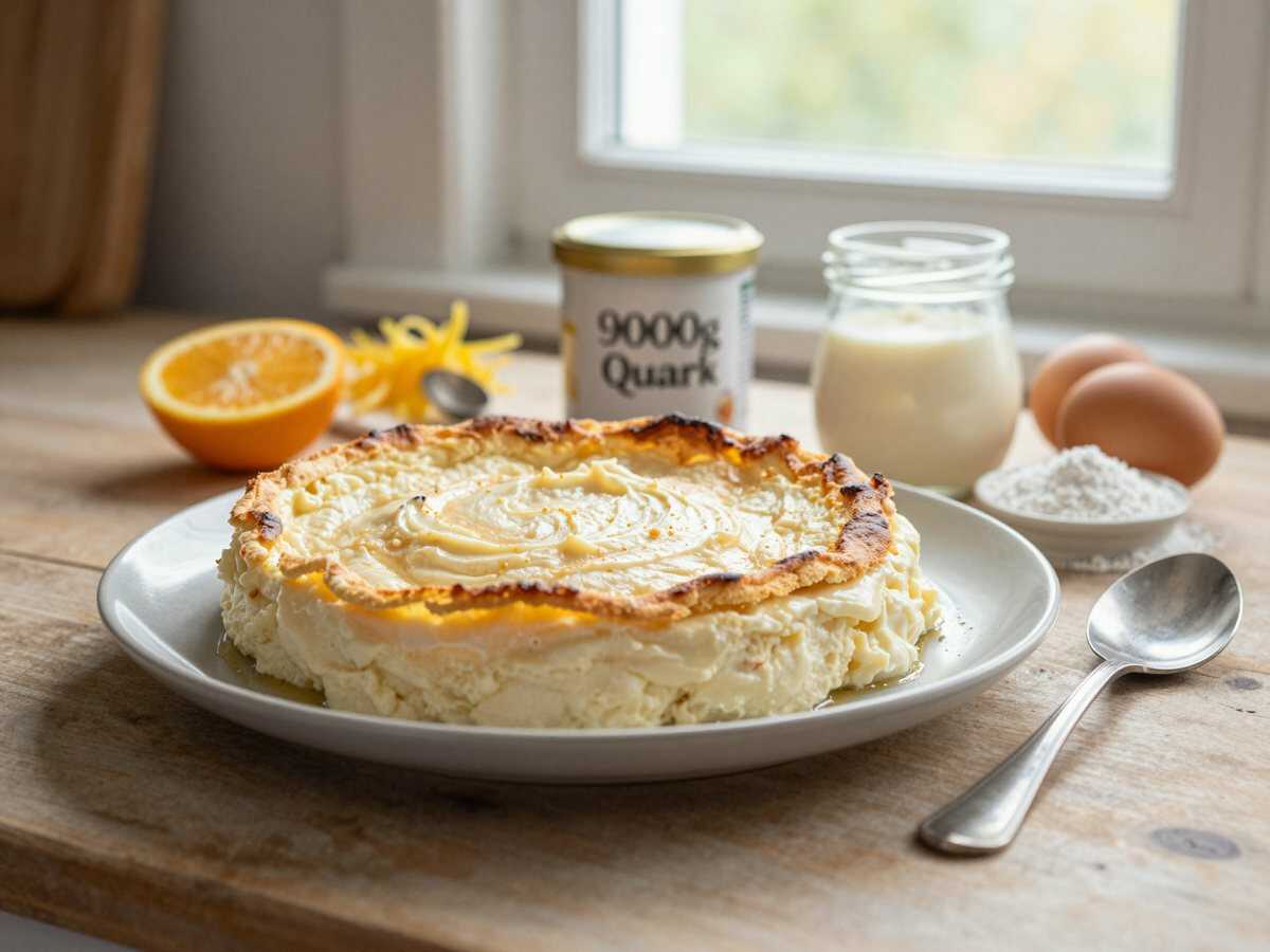 10 Minuten Quarkkuchen mit 900g Quark 2 Becher & süße Sahne – während der Zubereitung