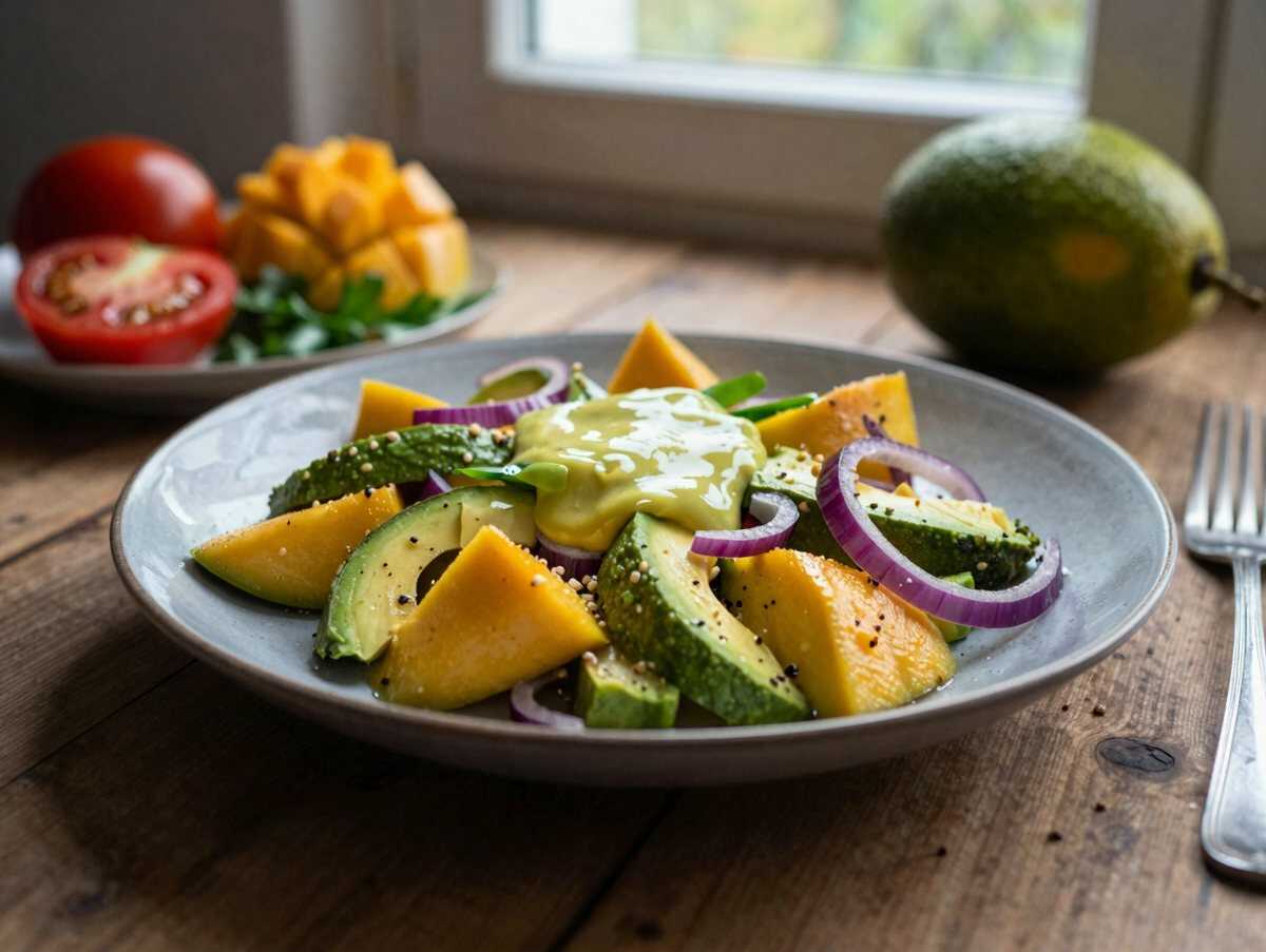 15-Minuten Avocado-Mango-Salat mit würzigem Limetten-Dressing – Ein schneller Genuss! – während der Zubereitung