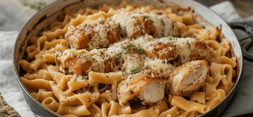 20 Minuten “Heirate mich” Hähnchen Pasta mit 50g Parmesan – so sieht es fertig aus