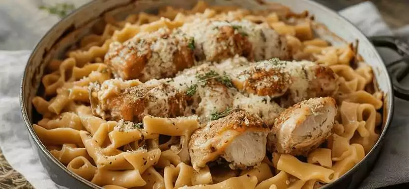 20 Minuten “Heirate mich” Hähnchen Pasta mit 50g Parmesan – so sieht es fertig aus