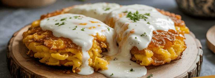 4 Kartoffeln, 3 Eier, Milch, Mehl und Mozzarella, alles zusammenmischen soo lecker!